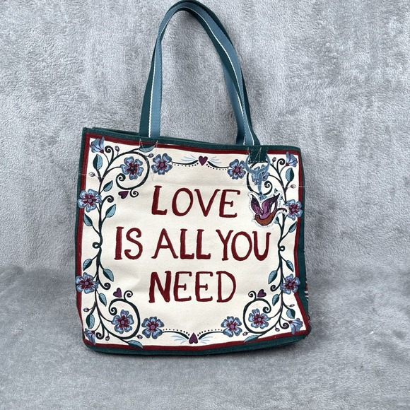 Brighton Canvas Bag 14"x15" Love Is All You Need Bella Tile Tote Floral NWT - Picture 2 of 11